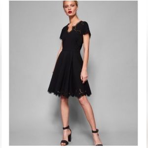 Ted Baker LBD US 10 UK 4 Fit-flare Saloane dress embroidery cutouts,pockets